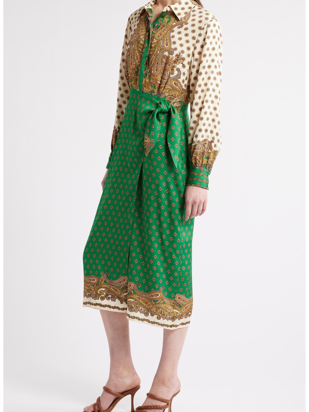 Nwt Ellie Tahari Vero Paisly Print Long Sleeve Silk Midi Dress